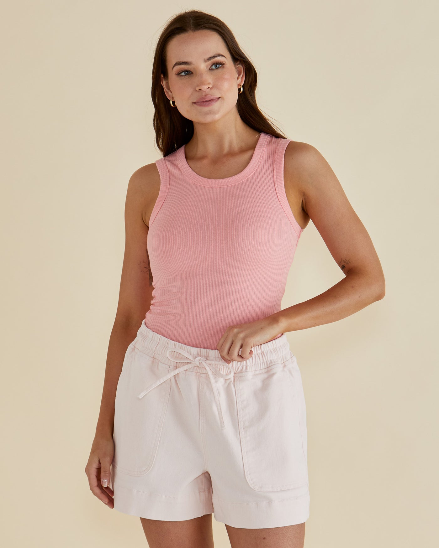 Betty Basics Francis Rib Tank - Peach Pink