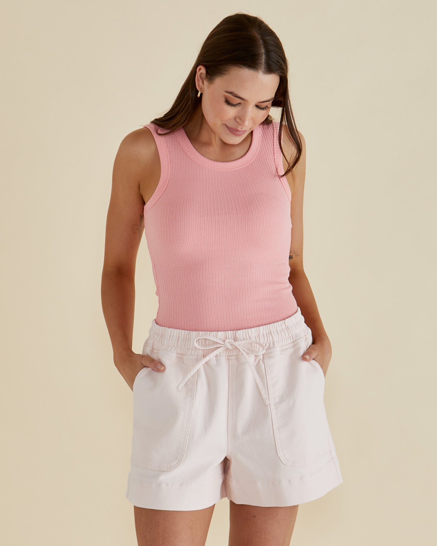 Betty Basics Francis Rib Tank - Peach Pink