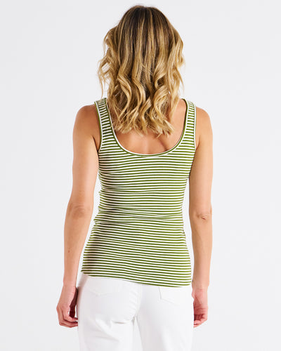 Betty Basics Emma Scoop Tank - Avocado Stripe