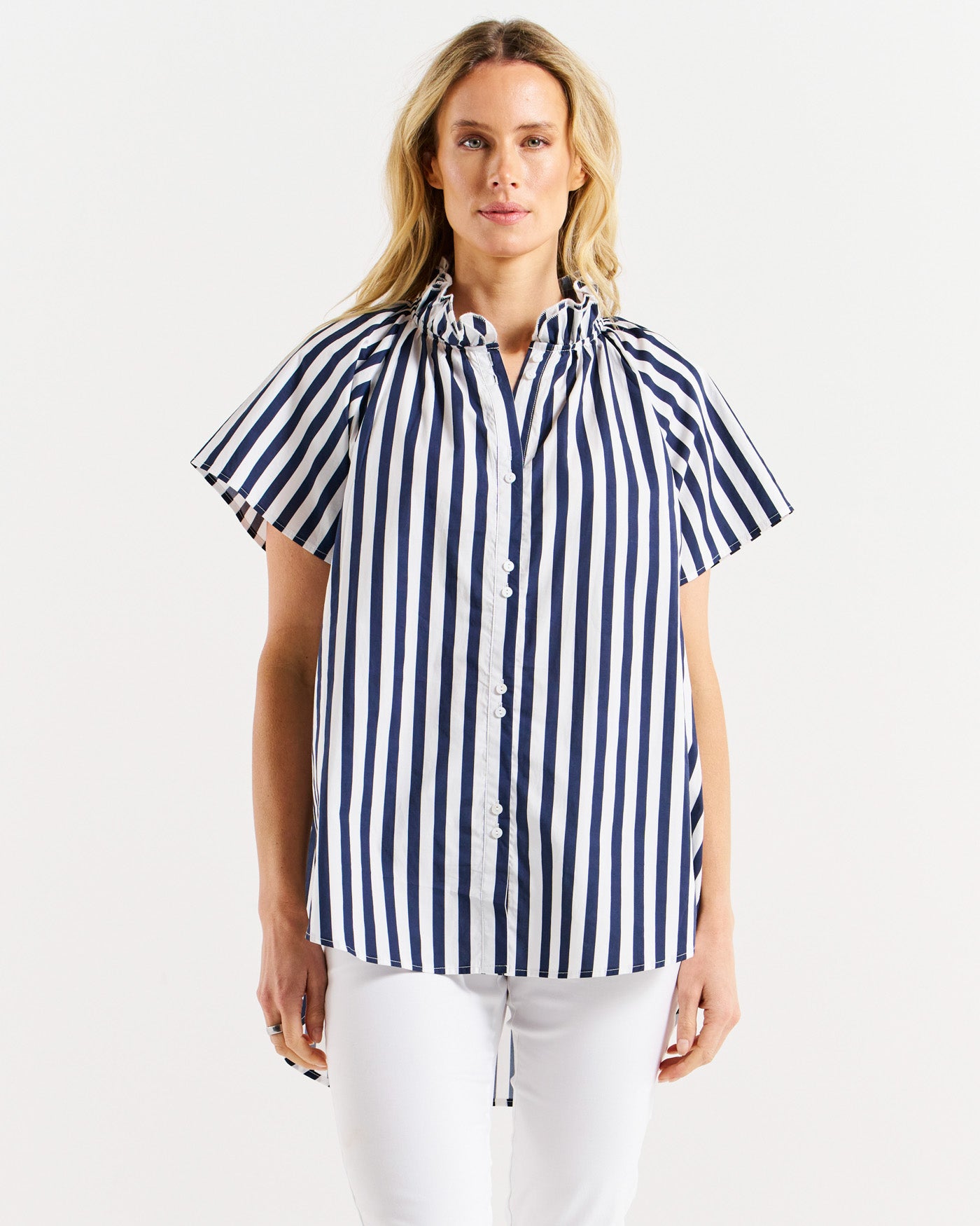 Betty Basics Caspian Blouse - Blue/White Stripe