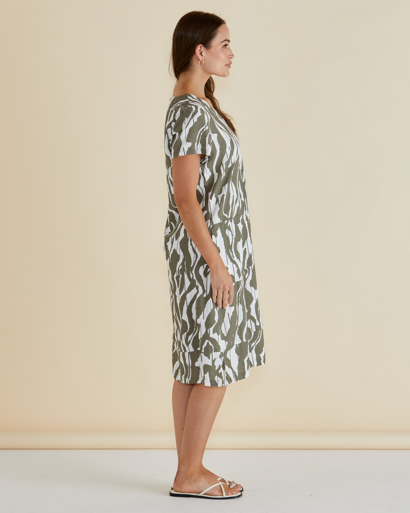 Betty Basics Elwood Dress - Olive Geometric Print