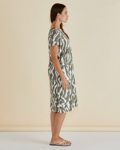 Betty Basics Elwood Dress - Olive Geometric Print