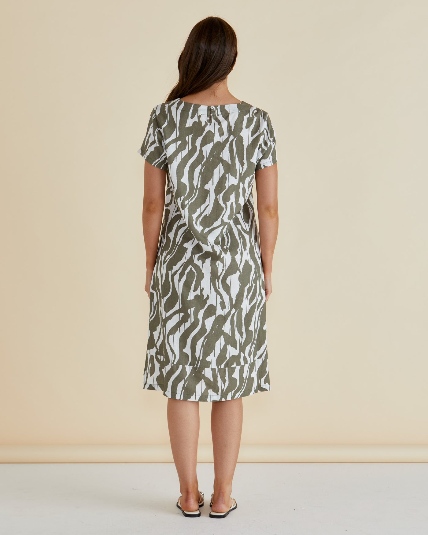 Betty Basics Elwood Dress - Olive Geometric Print
