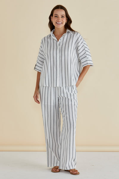 Betty Basics Lynwood Shirt - Black/White Stripe