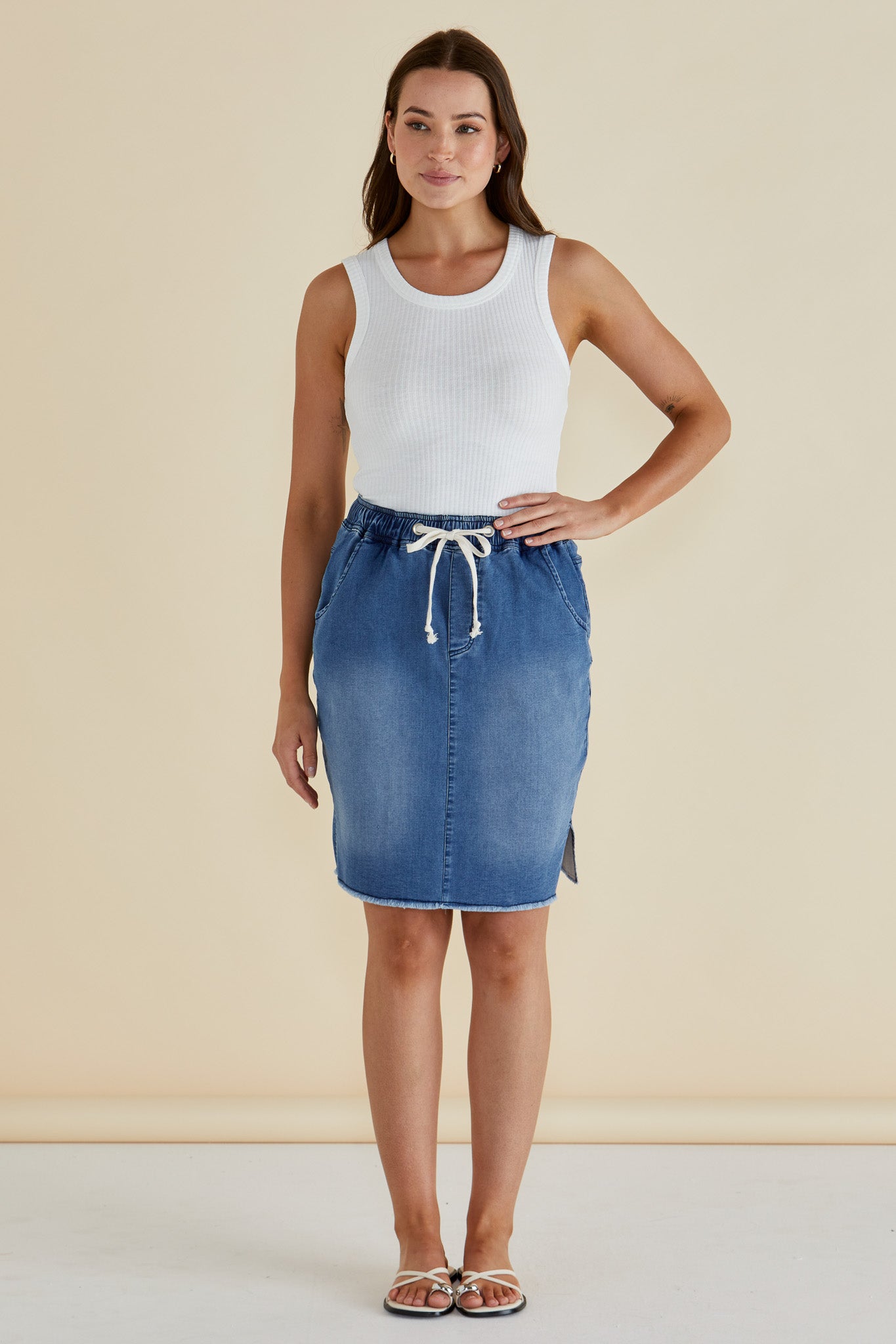 Betty Basics BB8467 Augie Denim Skirt - Denim Blue