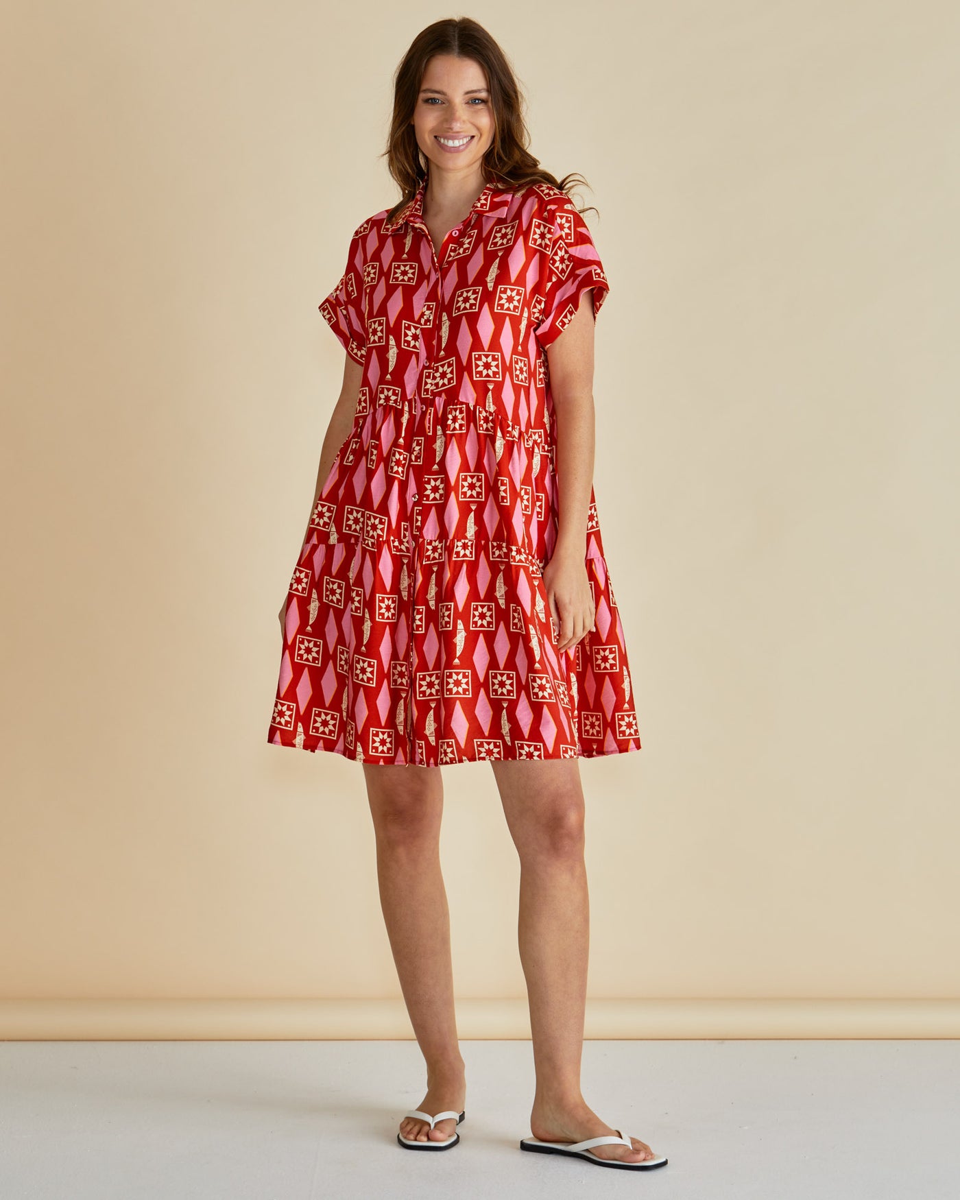 Betty Basics BB8484 Copacabana Shirt Dress - Sardinia Geo Print Red