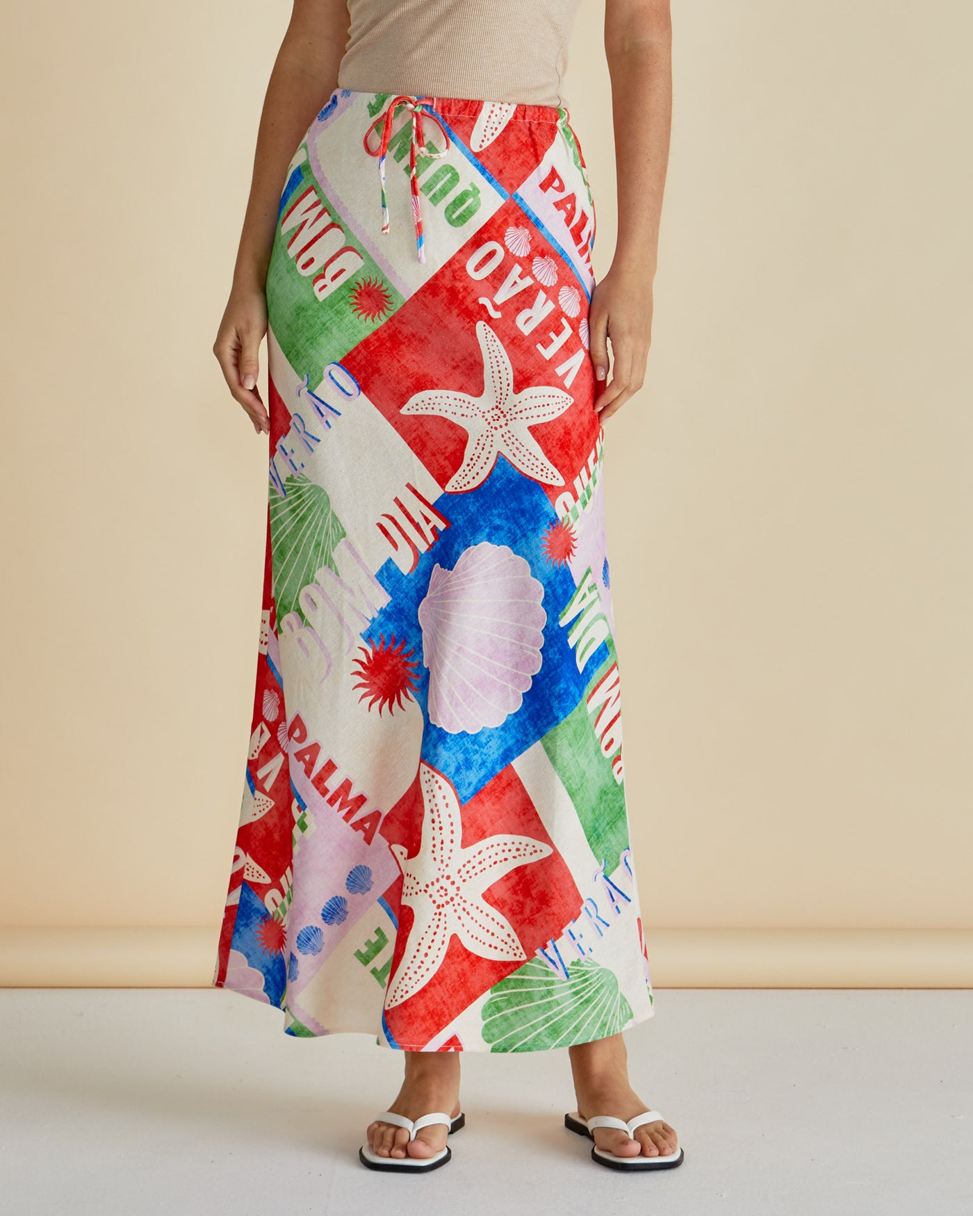 Betty Basics BB8513 Brooke Bias Skirt - Seashell Print Multi