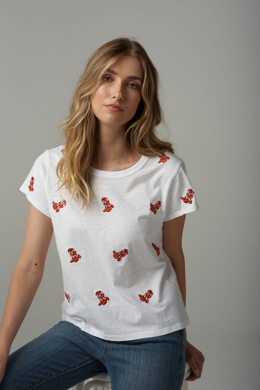 Cloth+Paper+Scissors Embroidered Boots Tee - White