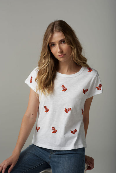 Cloth+Paper+Scissors Embroidered Boots Tee - White