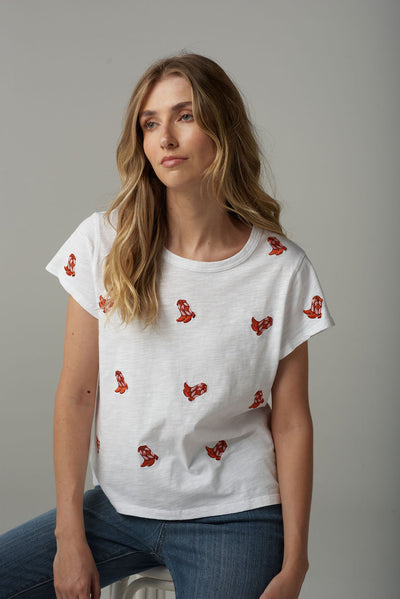 Cloth+Paper+Scissors Embroidered Boots Tee - White