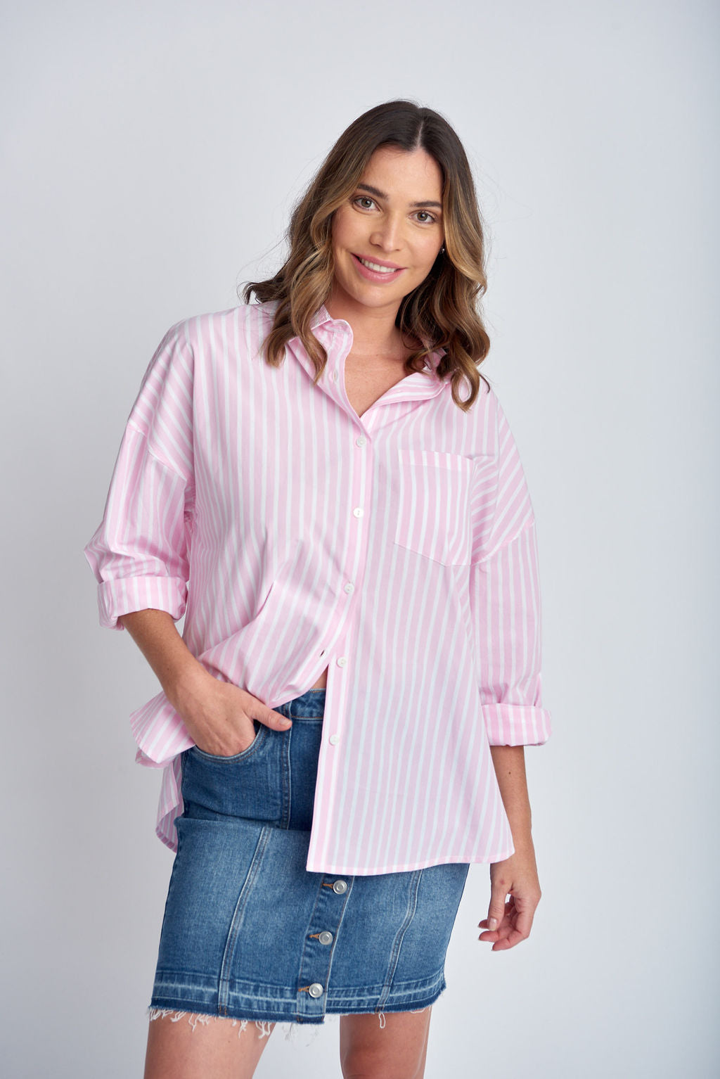 Cloth+Paper+Scissors Relaxed Shirt - Pink/White Stripe