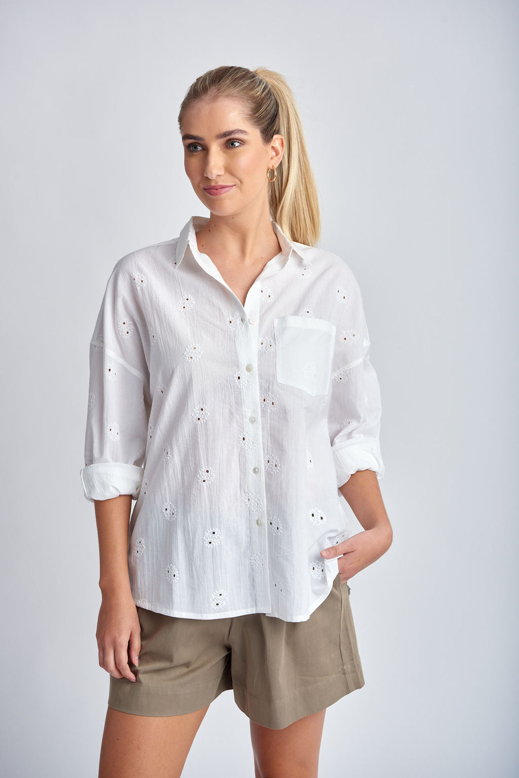 Cloth+Paper+Scissors Boyfriend Embroidered Shirt - White