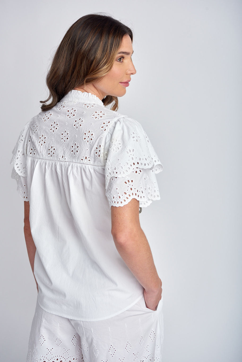 Cloth+Paper+Scissors Frill Embroidered Sleeve Shirt - White