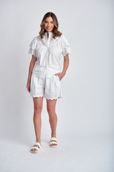 Cloth+Paper+Scissors Frill Embroidered Sleeve Shirt - White