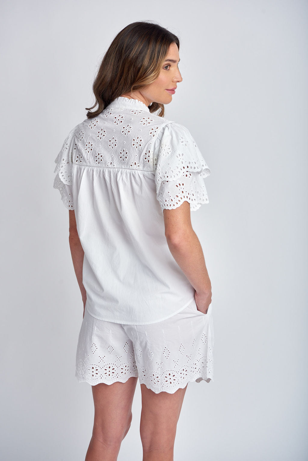 Cloth+Paper+Scissors Embroidered Hem Shorts - White