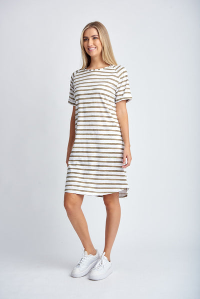 Cloth+Paper+Scissors Raglan Sleeve Dress - White/Twig Stripe