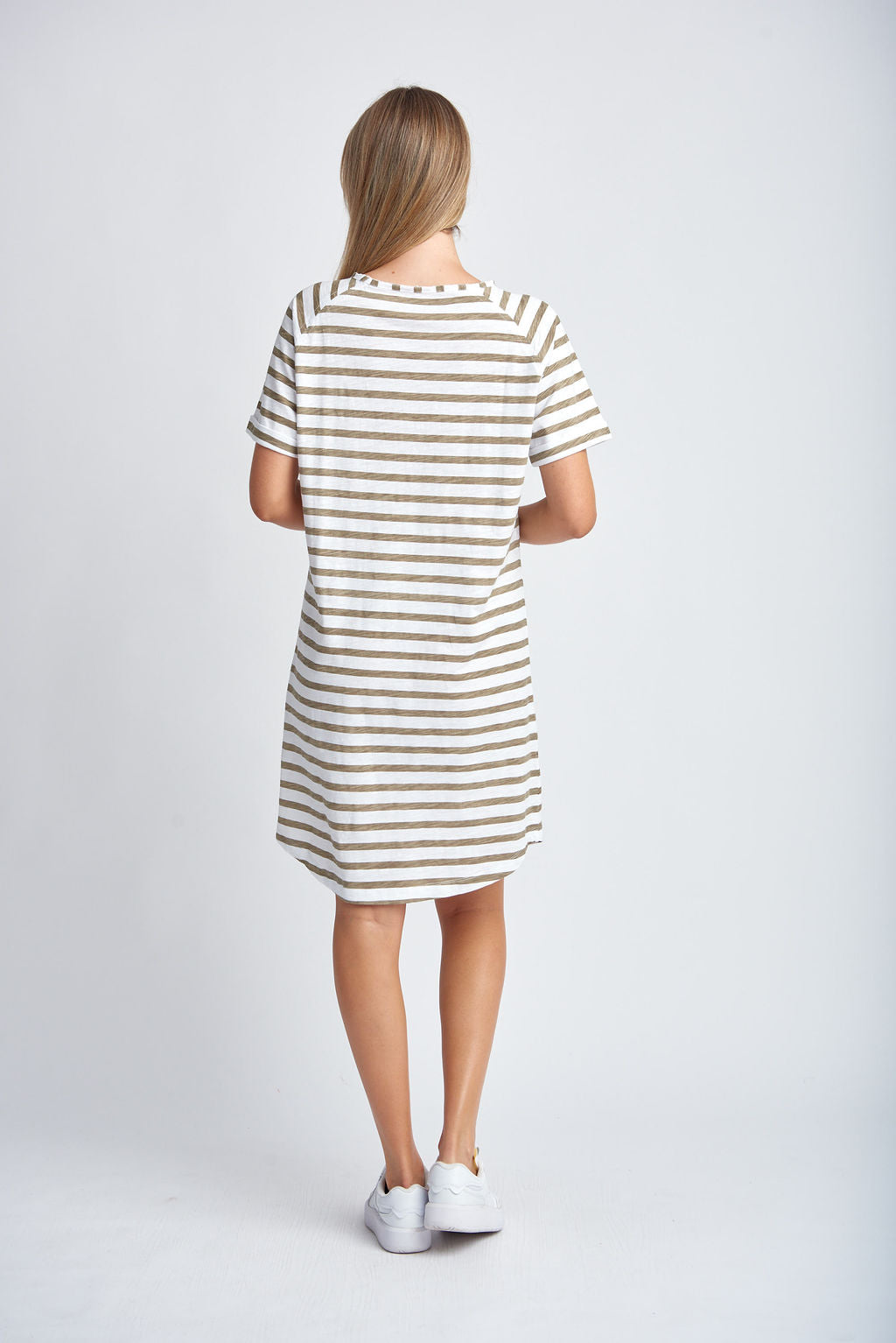 Cloth+Paper+Scissors Raglan Sleeve Dress - White/Twig Stripe