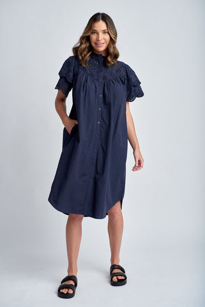 Cloth+Paper+Scissors Frill Sleeve Dress - Navy