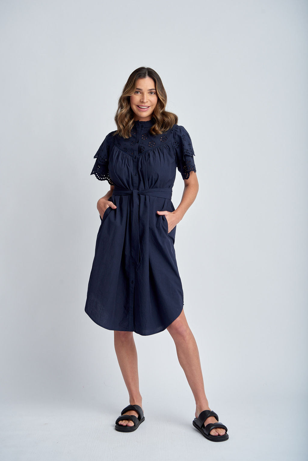 Cloth+Paper+Scissors Frill Sleeve Dress - Navy