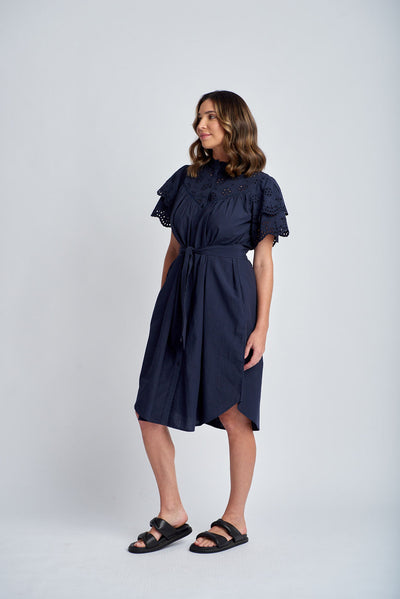 Cloth+Paper+Scissors Frill Sleeve Dress - Navy