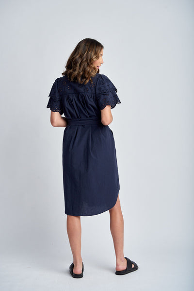 Cloth+Paper+Scissors Frill Sleeve Dress - Navy