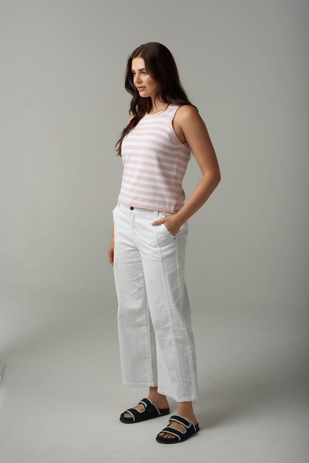 Cloth+Paper+Scissors Stripe Knit Tank - Pink Touch White