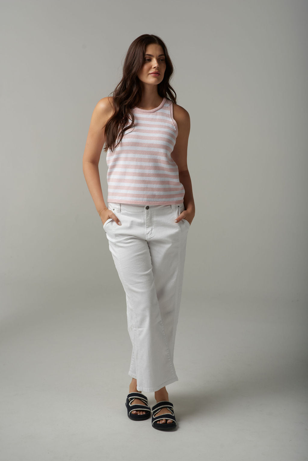 Cloth+Paper+Scissors Stripe Knit Tank - Pink Touch White