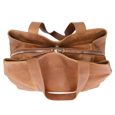 tan leather handbags with compartments