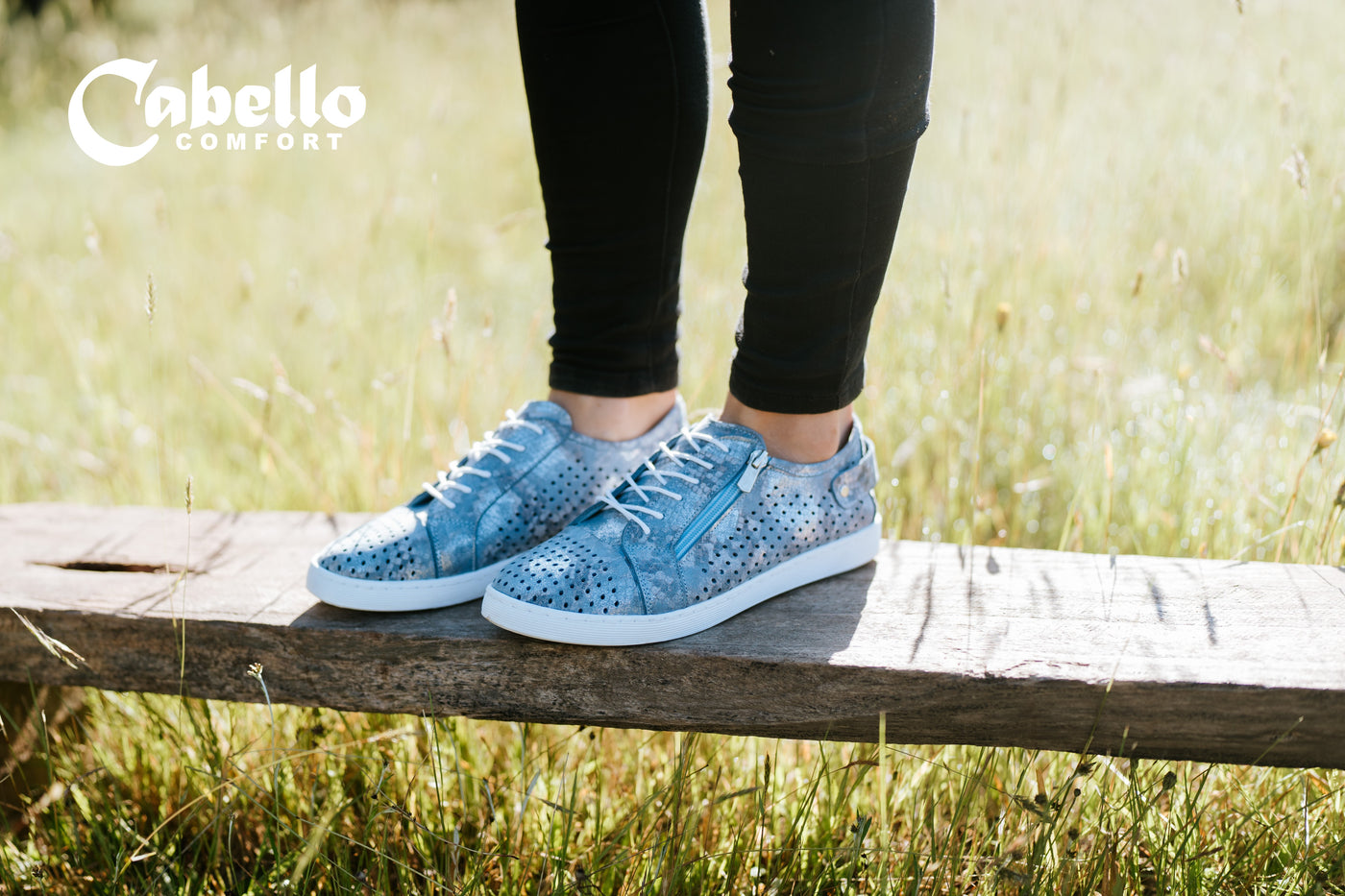 Cabello denim blue print leather sneakers with side zip