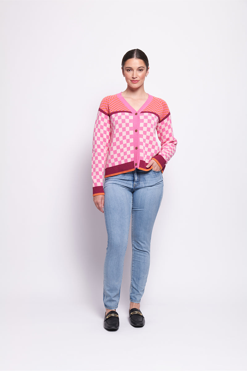 Foil Checkmate Cardigan - Pink Mix