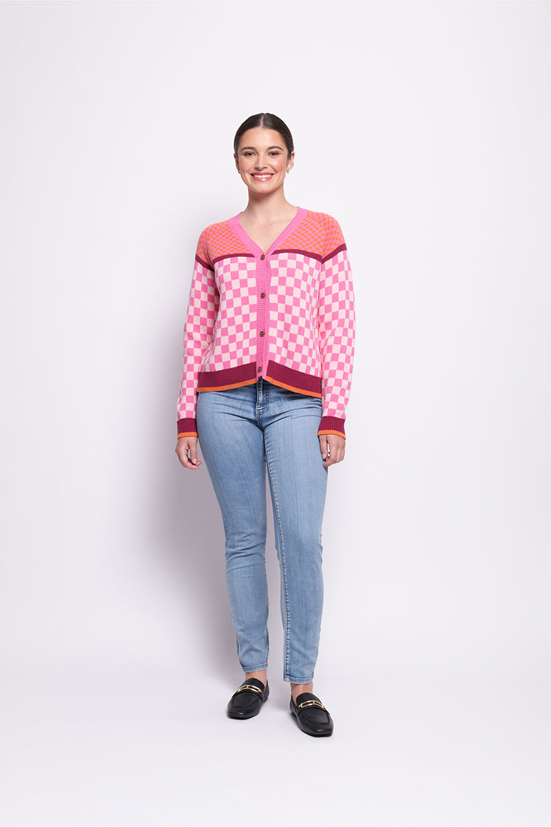 Foil Checkmate Cardigan - Pink Mix