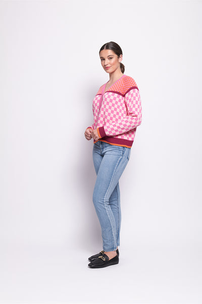 Foil Checkmate Cardigan - Pink Mix