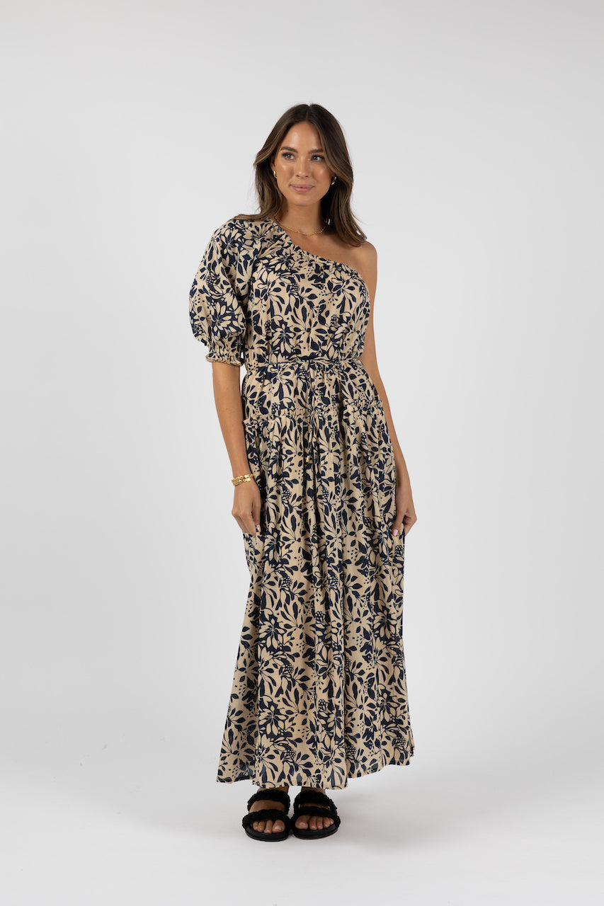 Humidity Eden One-Shoulder Dress - Navy Print