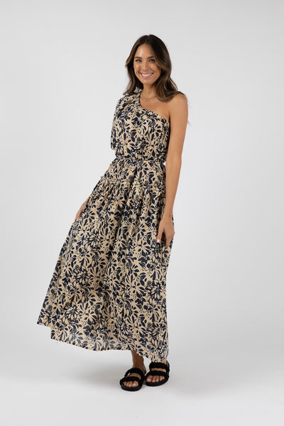 Humidity Eden One-Shoulder Dress - Navy Print