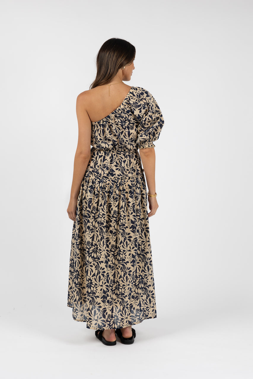 Humidity Eden One-Shoulder Dress - Navy Print