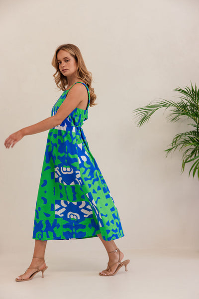Kaleido K97 Square Nk Dress W Tie - Puzzle Print