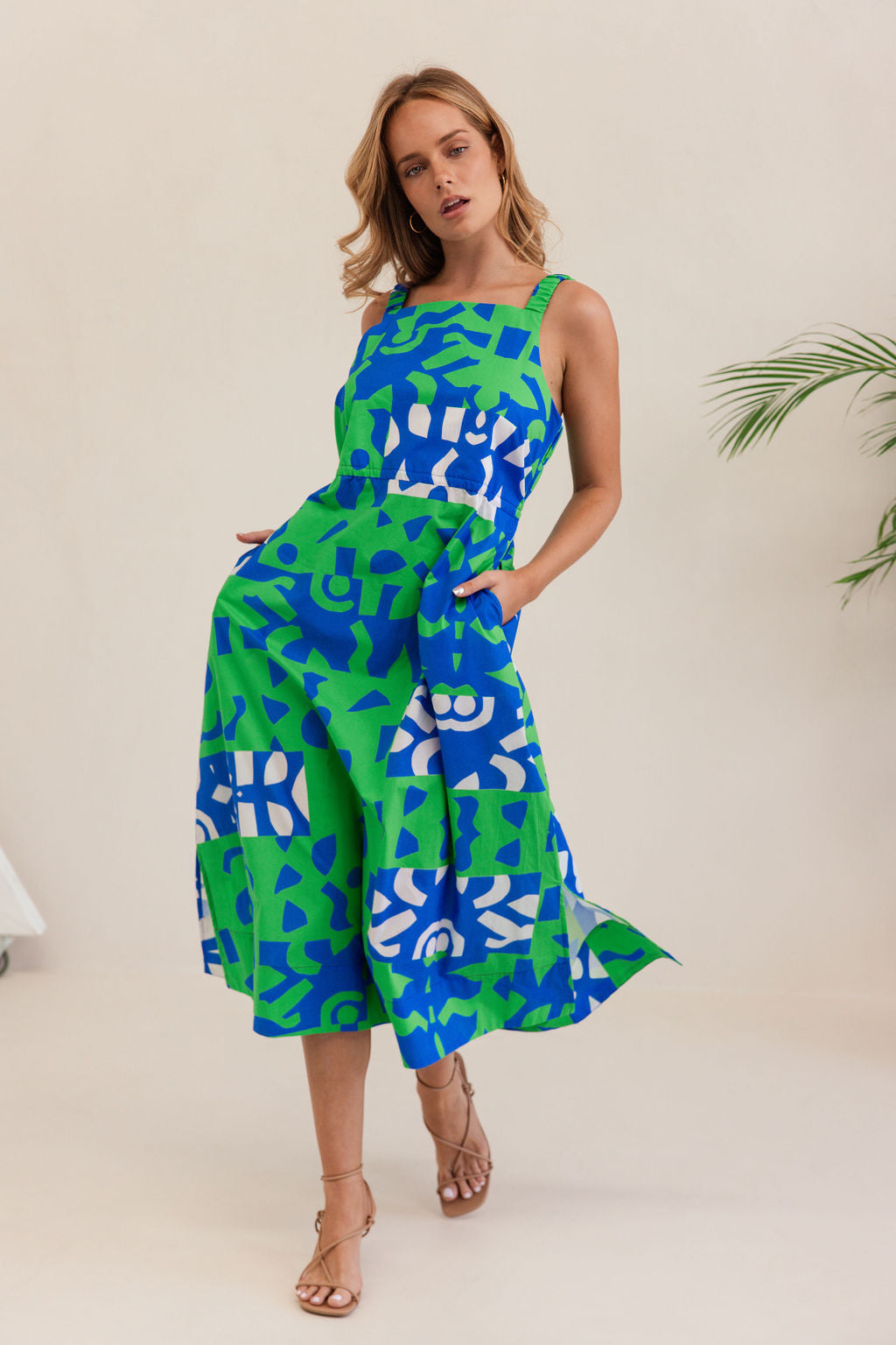 Kaleido K97 Square Nk Dress W Tie - Puzzle Print