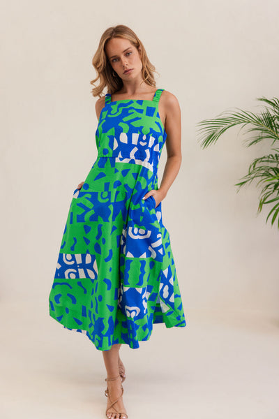 Kaleido K97 Square Nk Dress W Tie - Puzzle Print