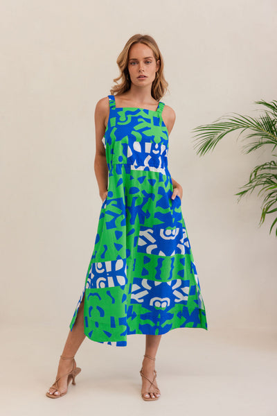 Kaleido K97 Square Nk Dress W Tie - Puzzle Print