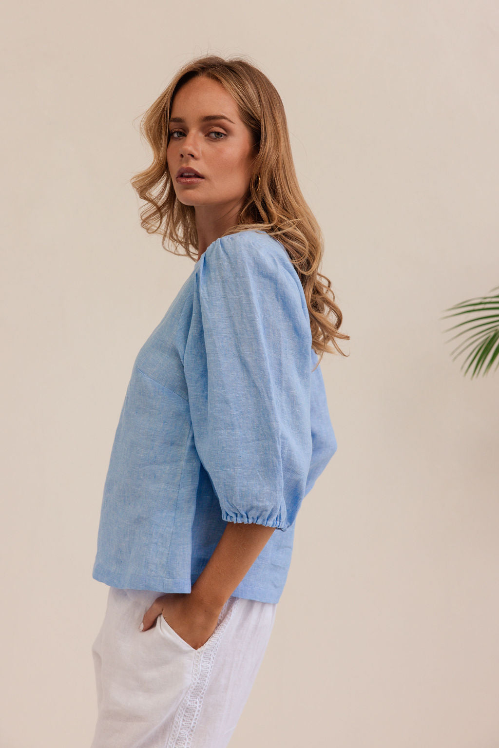 Kaleido K99C Elbow Sleeve Top - Chambray