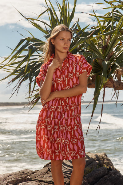 Betty Basics BB8484 Copacabana Shirt Dress - Sardinia Geo Print Red