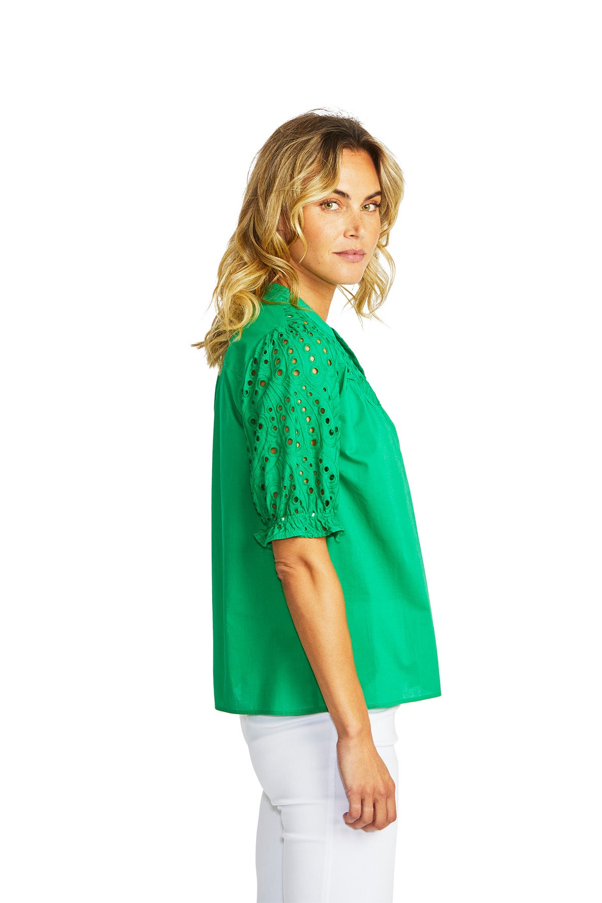 Ping Pong Rose Broderie Blouse - Parrot