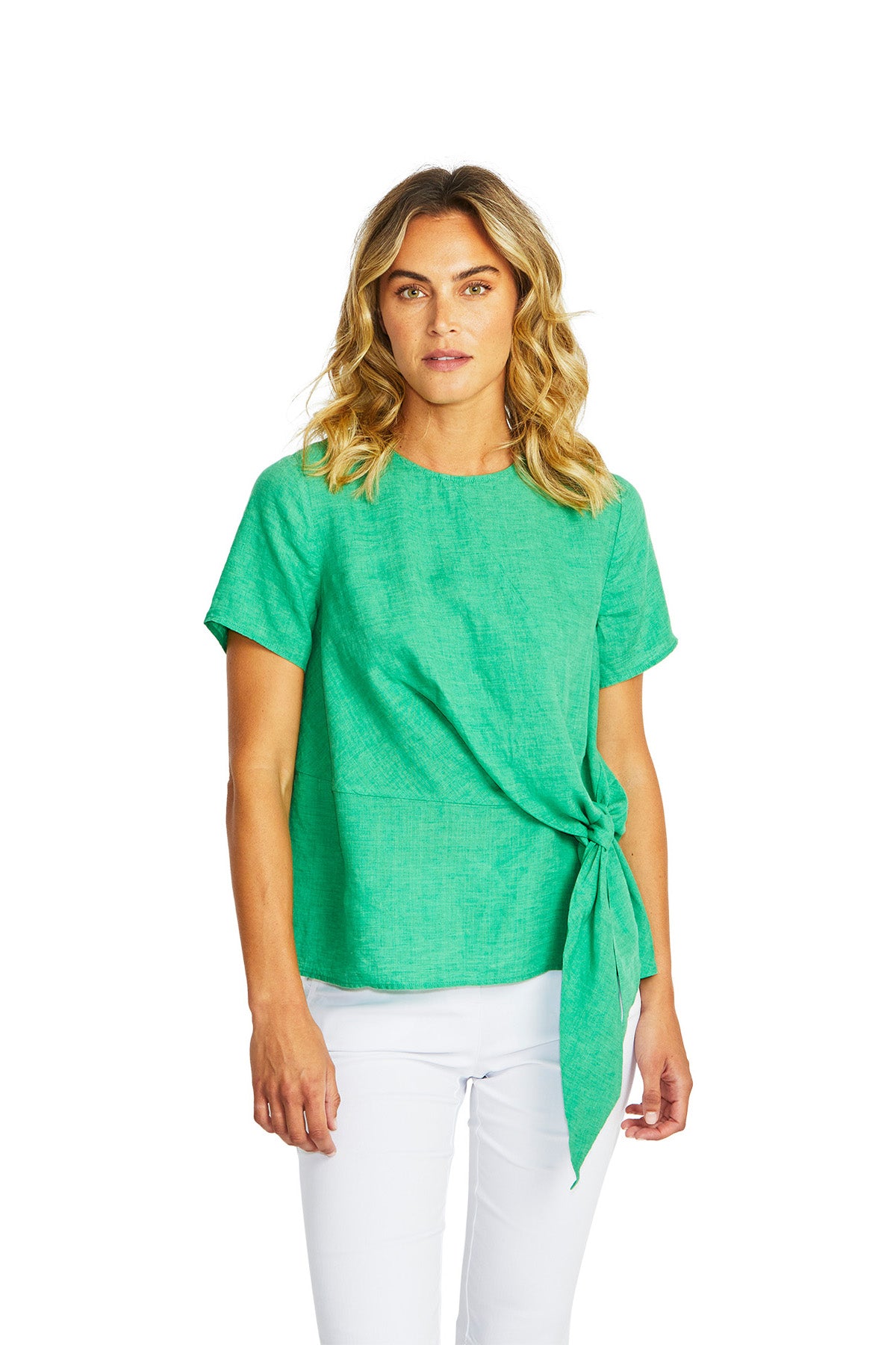 Ping Pong Jasmine Linen Knot Top - Parrot