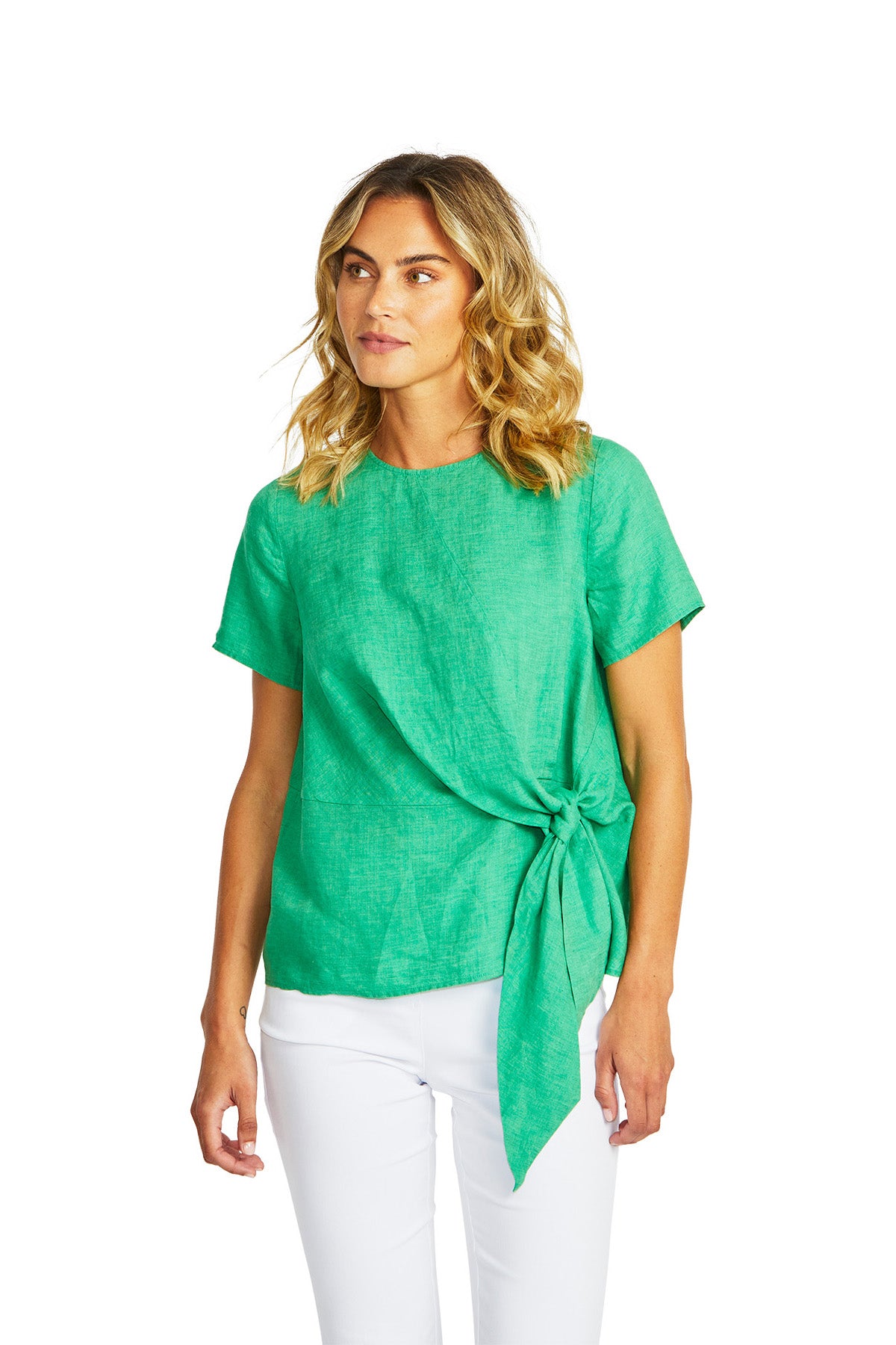 Ping Pong Jasmine Linen Knot Top - Parrot