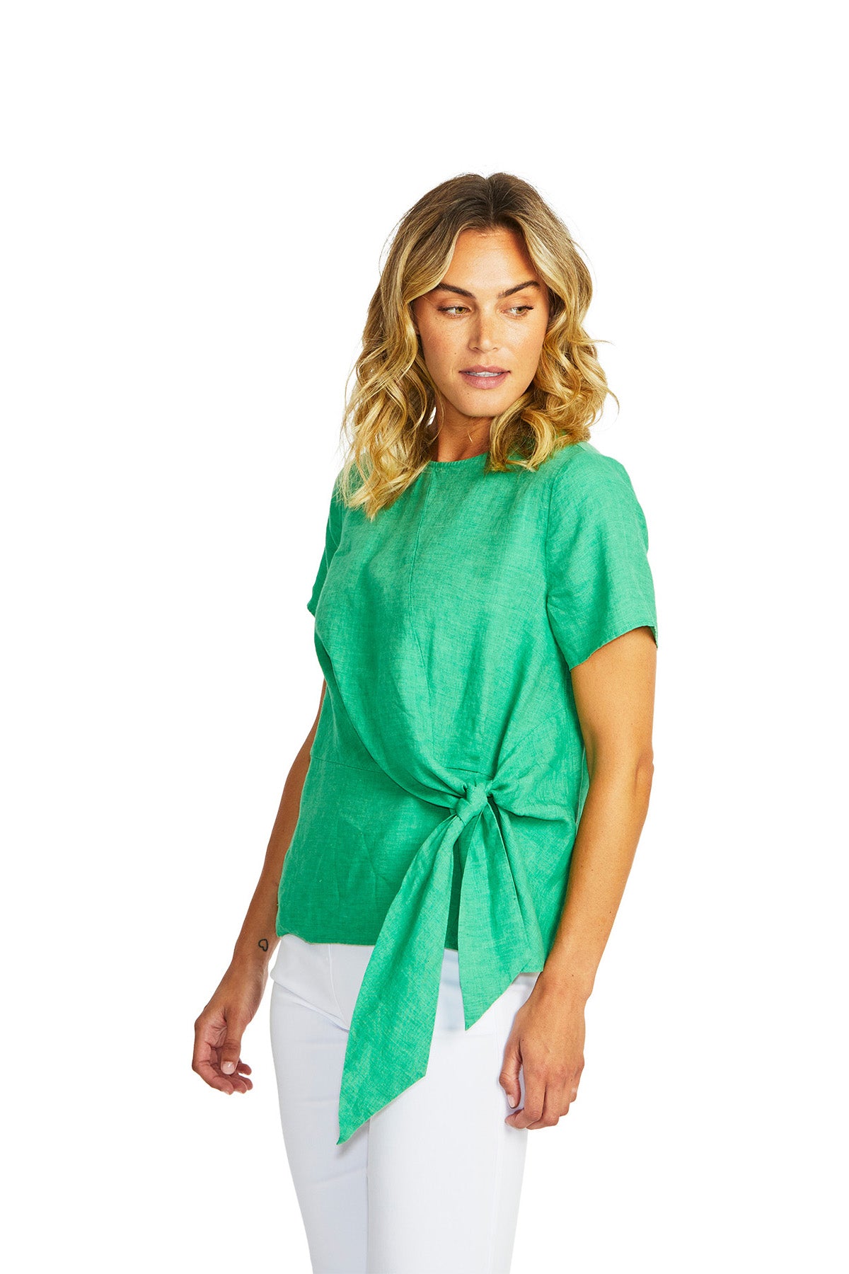 Ping Pong Jasmine Linen Knot Top - Parrot