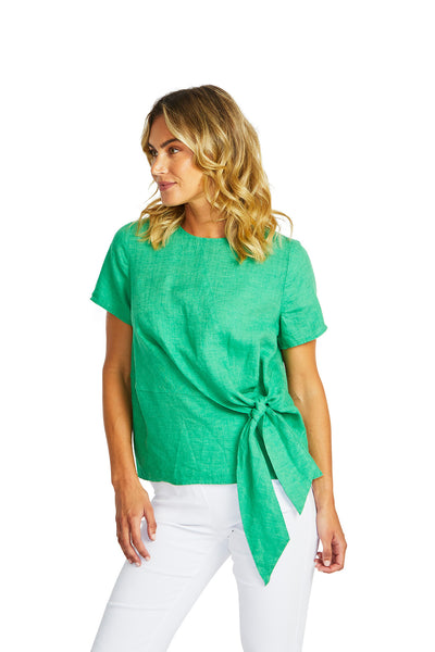 Ping Pong Jasmine Linen Knot Top - Parrot