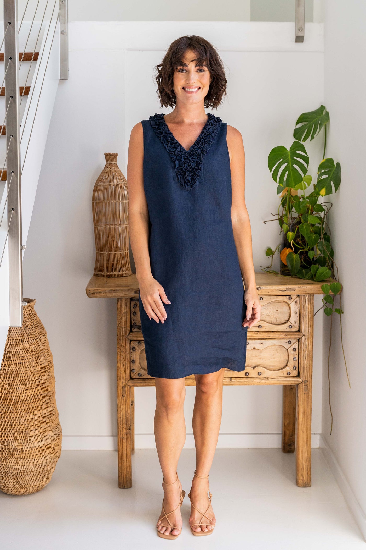 See Saw SS340N Ruffle Front Dress - Navy