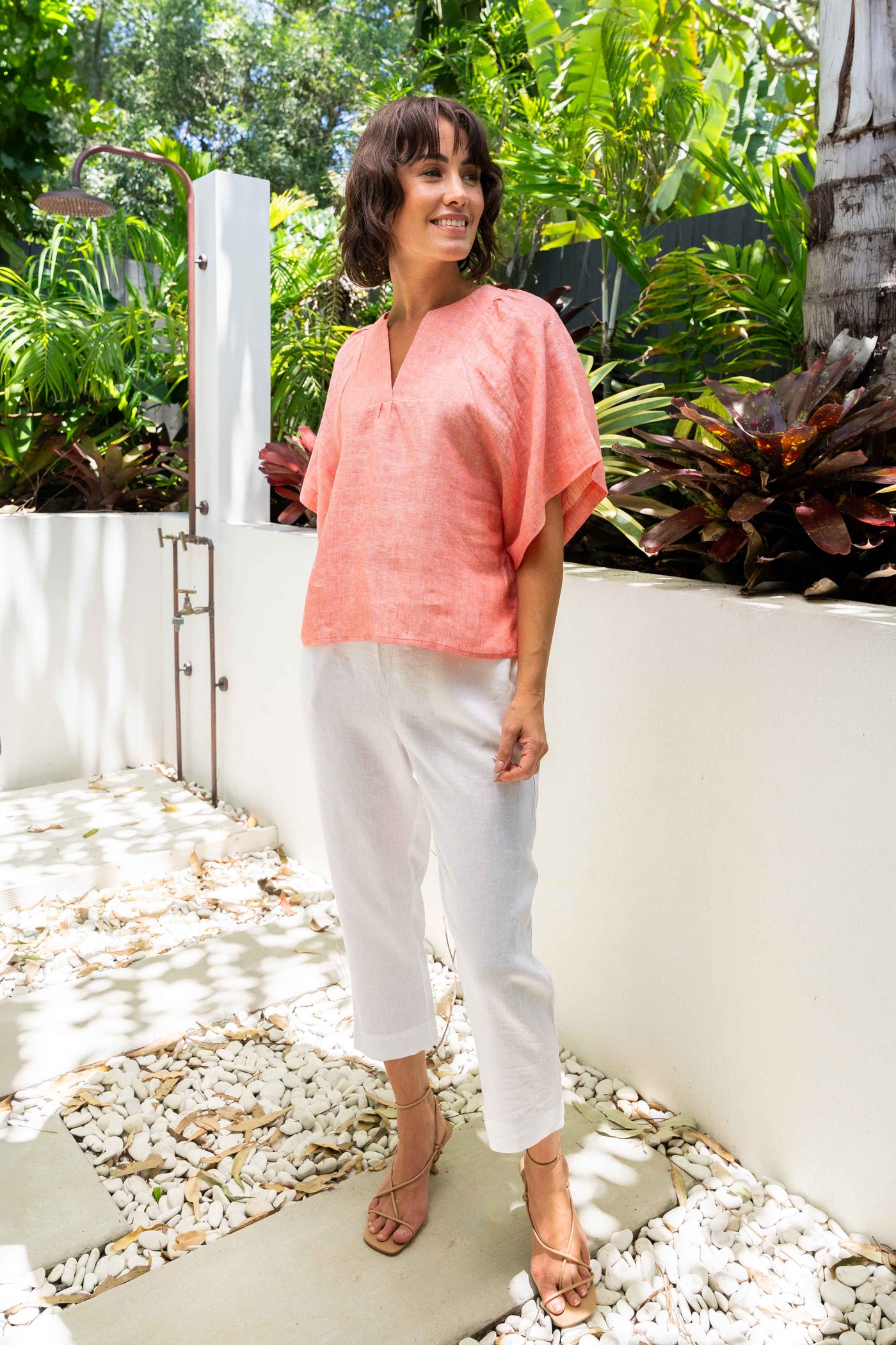 See Saw SS381T V Neck Wide Sl Top - Tangerine