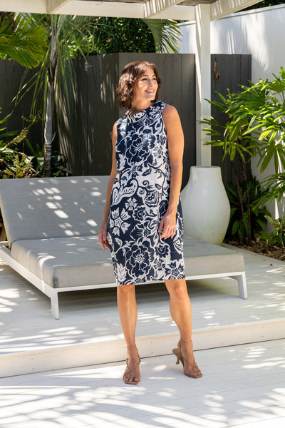 See Saw SS415N Cowl Nk Dress - Navy Vine