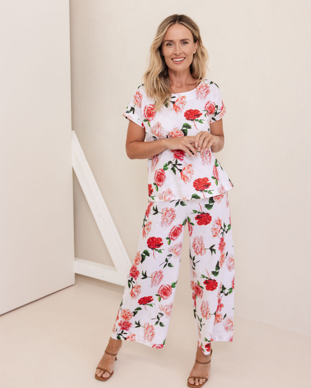 See Saw SS422 Btn Back Cap Sl Top - Roses